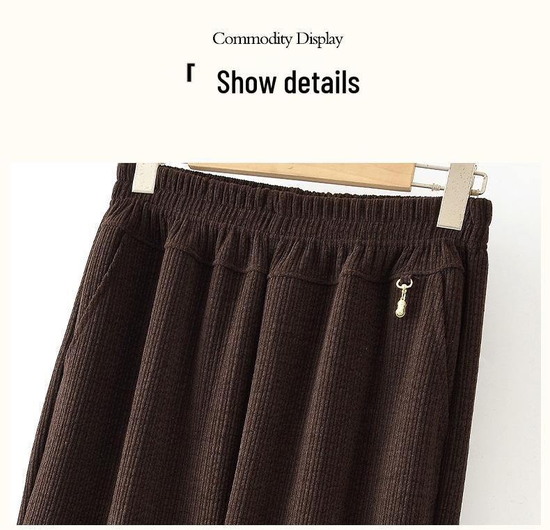 Mom's High-Waisted Striped Corduroy Pants - Spring & Autumn Casual for Middle-aged & Elderly