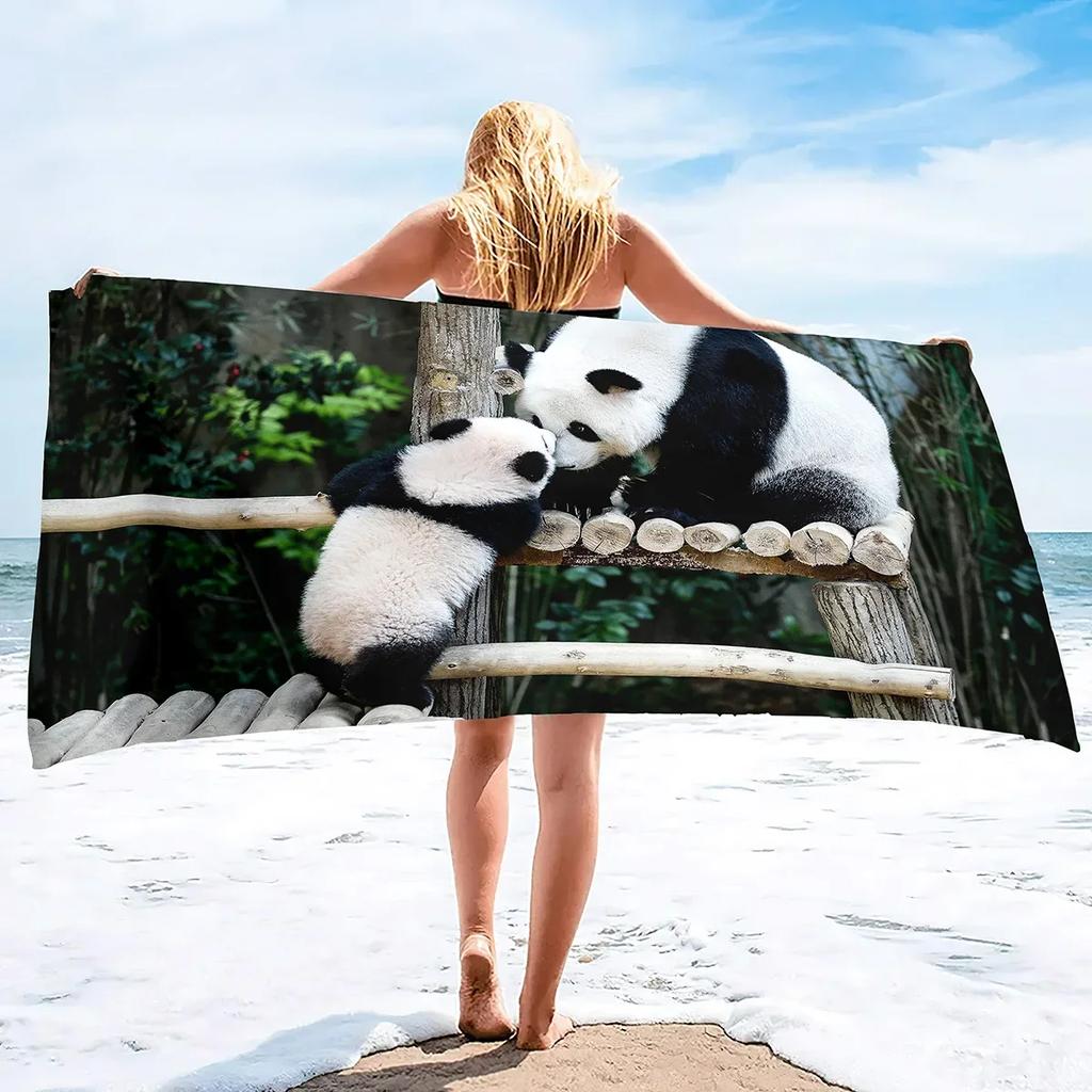 Cute Panda Beach Towels Quick Dry Microfiber Soft and Absorbent Bath Towel Outdoor Travel Oversized Beach Towel for Adults Kids