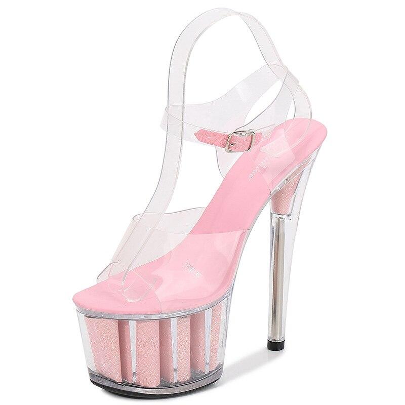 Damski klub nocny Super wysokie obcasy 17 cm sandały na platformie szpilki przezroczyste buty z kryształkami LFD