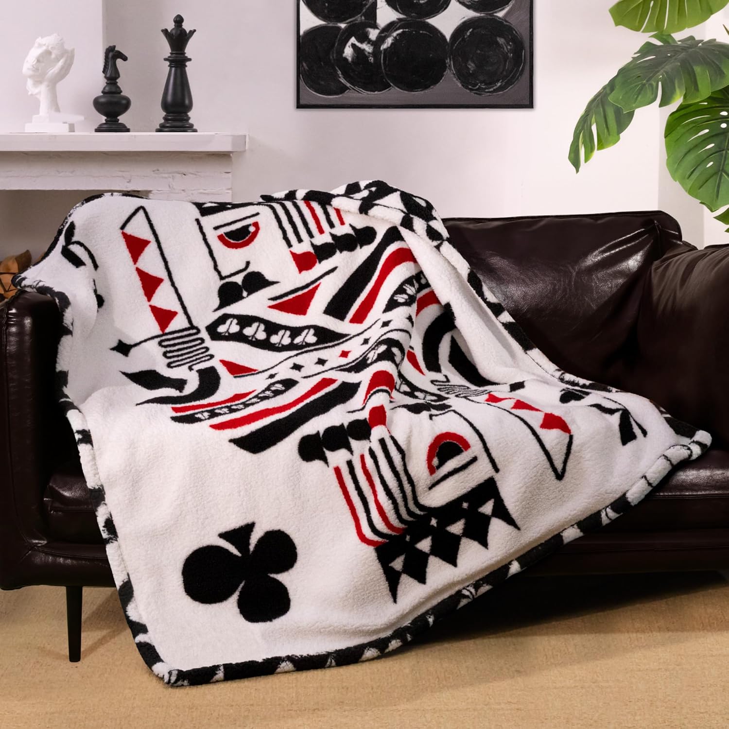 

blunique Throw Blanket UltraSoft DoubleSided Sherpa Warm Cozy for Living Room Bedroom or Outdoor Use Poker Print x Inches Black 40x50in