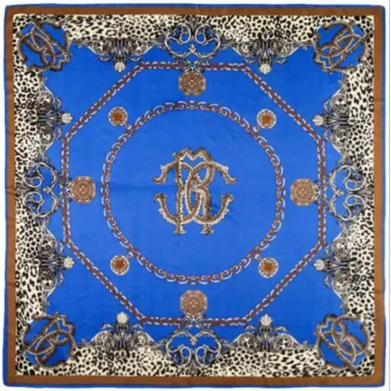 POBING Silk Scarf Luxury Brand Melt Chain Neckerchief Muslim Headscarf Square Scarves Lady Foulard Female Bandana 100*100CM