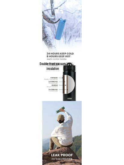TYESO Portable Insulated Sports Cup with Handle and Straw - Trendy Stainless Steel Design