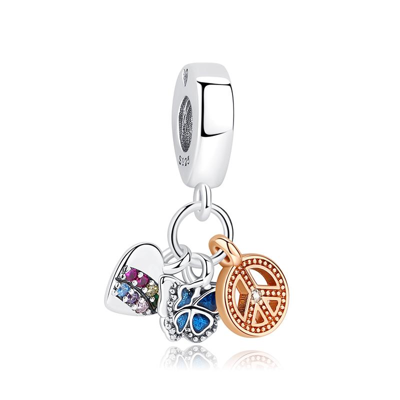 Original 925 Sterling copper Charm Bead Family Tree Mom Pendant Safety Chain Charms Rose Gold Fit Brand Bracelets DIY Zircon