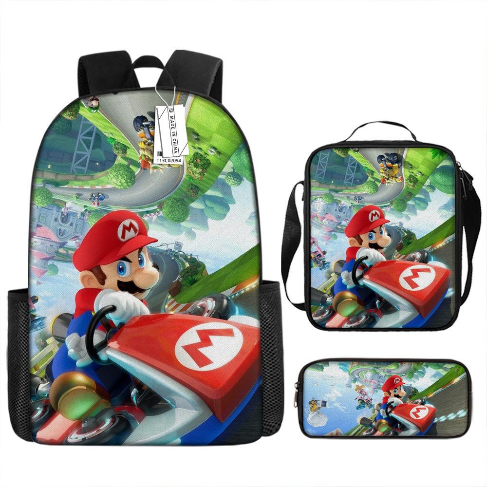 New Super Mario Trend Backpack Retro Mario Schoolbag 3-Piece Set with Pencil Case
