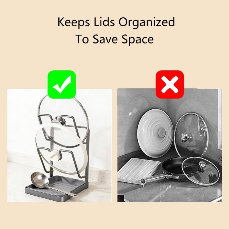 Double Deck Kitchen Organizers for Pot Covers and Cutting Boards with Suction Base for Easy Setups and Space Saving