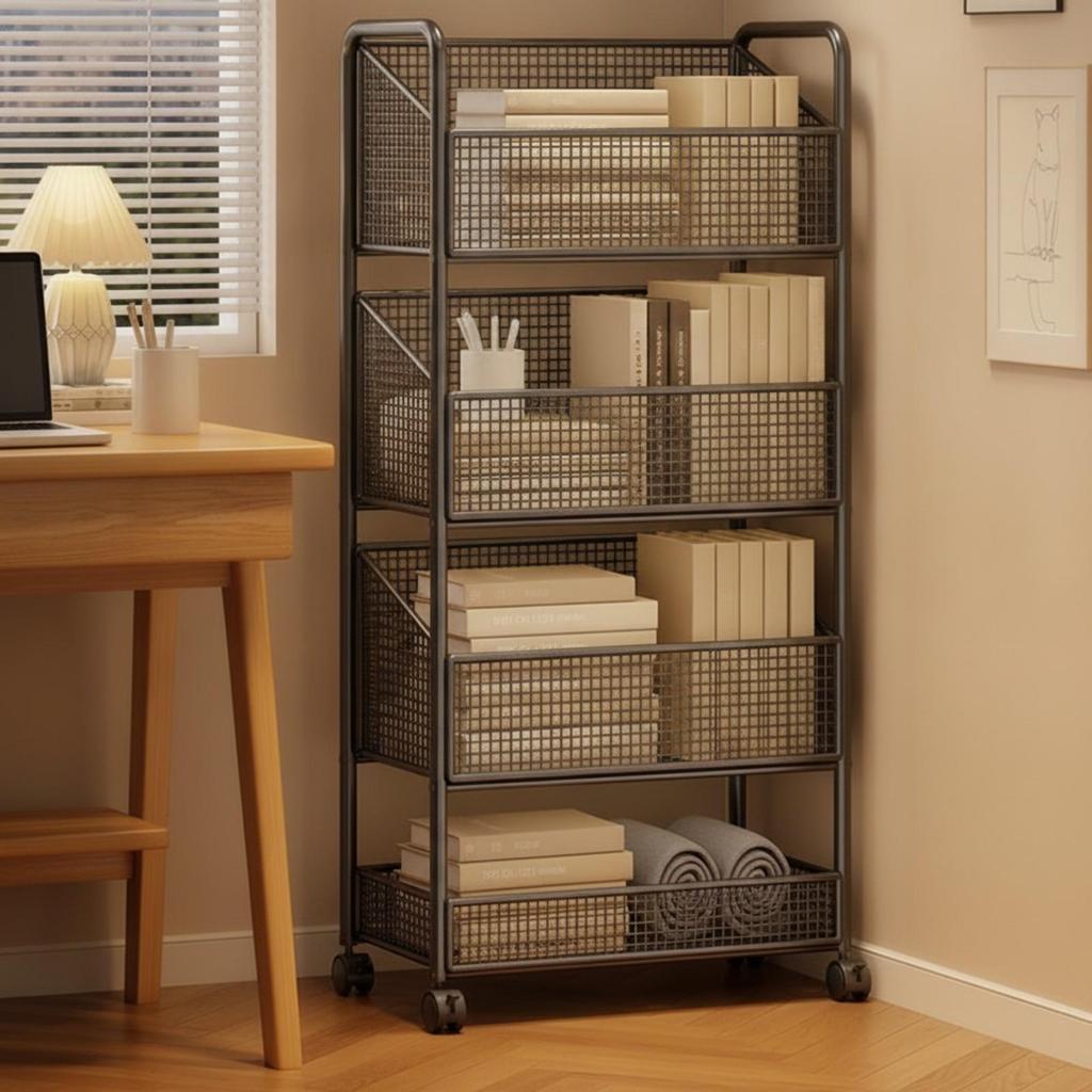 Freestanding Wire-Mesh Storage Rack with Guardrails Narrow Standing