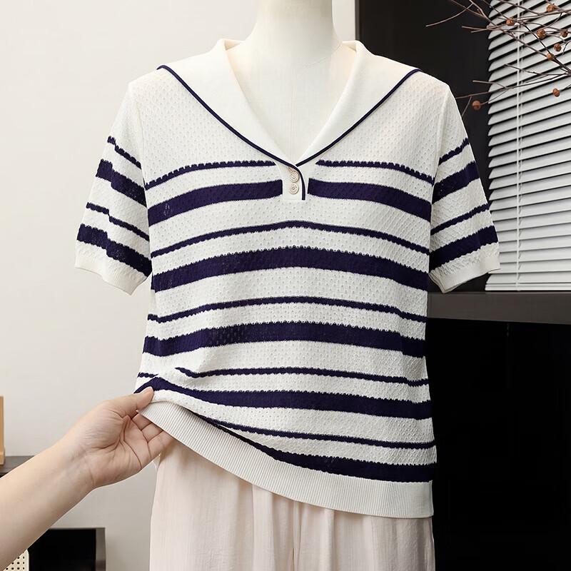 Mother s Day Summer Knitted V-Neck Short Sleeve Top 4XL