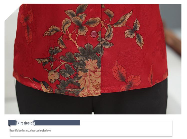 Silk Xiangyunsha Short-Sleeve Top for Middle-Aged Women