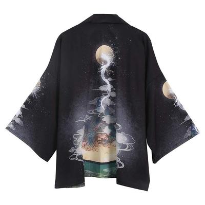 GORBAST Sleeve Japanese Floral Sun Plus UV Perfect for Everyday Wear and Hot Springs Men's 3/4 Japanese-Style Hoodie, Lightweight, Yukata, Print,