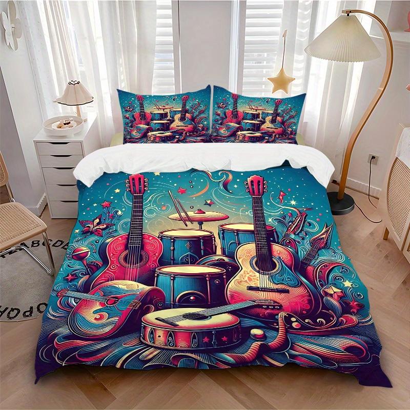 

3pcs Music Instruments Bedding Cover Set, Fashion Classic Popular Print Bedding Set, Soft Comfortable, All - Season Use, For Bedroom, Guest Room127 135x200cm