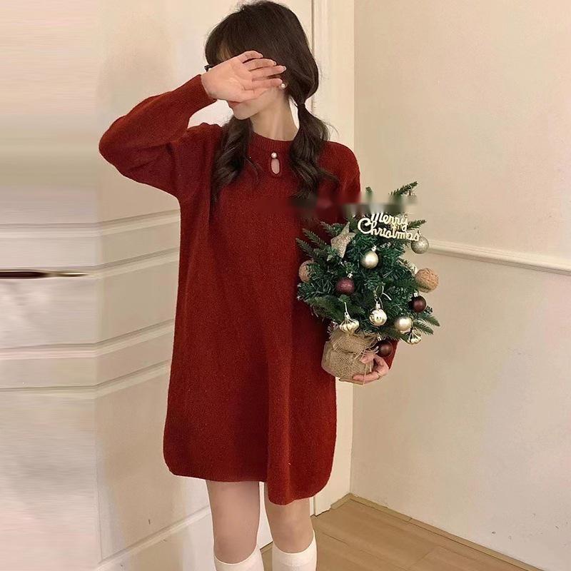 Soft & Cozy Knit Dress: 2026 Autumn/Winter Slimming Mid-Length Woolen Base Layer for Petite Women