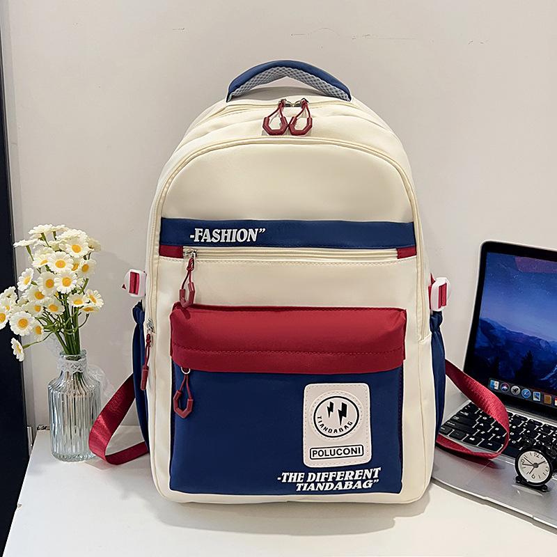 Retro Contrasting Color Backpack Large Capacity Workwear Schoolbag for Men and Women High School Students Computer Bag High Value Travel Backpack
