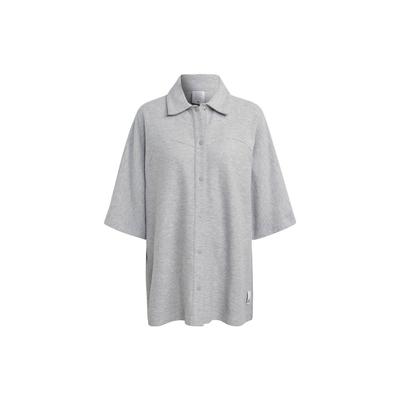 Solid Color Single-Breasted Soft Casual Polo Straight-Cut Short Sleeve Shirt Women Shirts Medium-Gray HZ4396