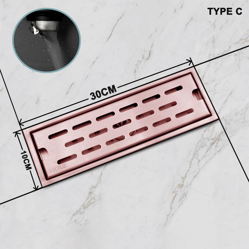 Brushed Rose Gold Floor Drain SUS304 Floor Conceal Drain 30CM/60CM Long Drainage Channel Drain for Hotel Bathroom Kitchen Floor