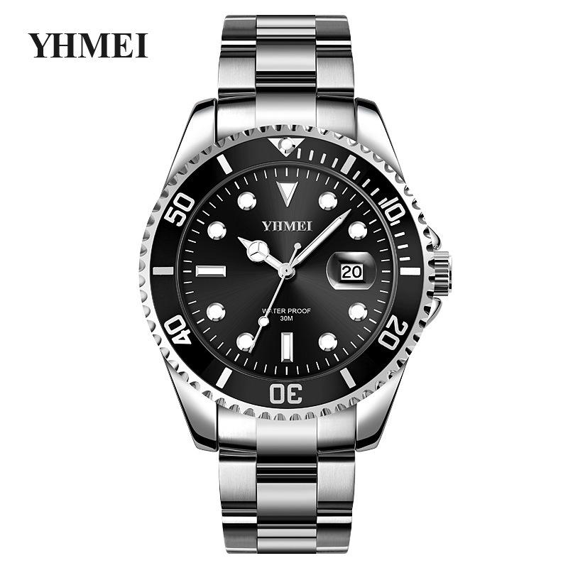 Men's Business Series Stainless Steel Watch with Calendar & Rotatable Bezel - Waterproof Quartz Dial