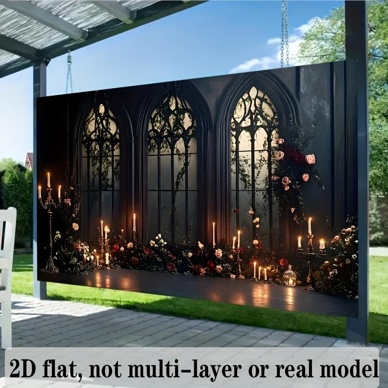 2D Flachbanner 1 Stück Gotisches Rundbogenfenster Kerzenlicht Hintergrund Dekoration Hintergrund Foto Requisite Polyester Banner Dekoration