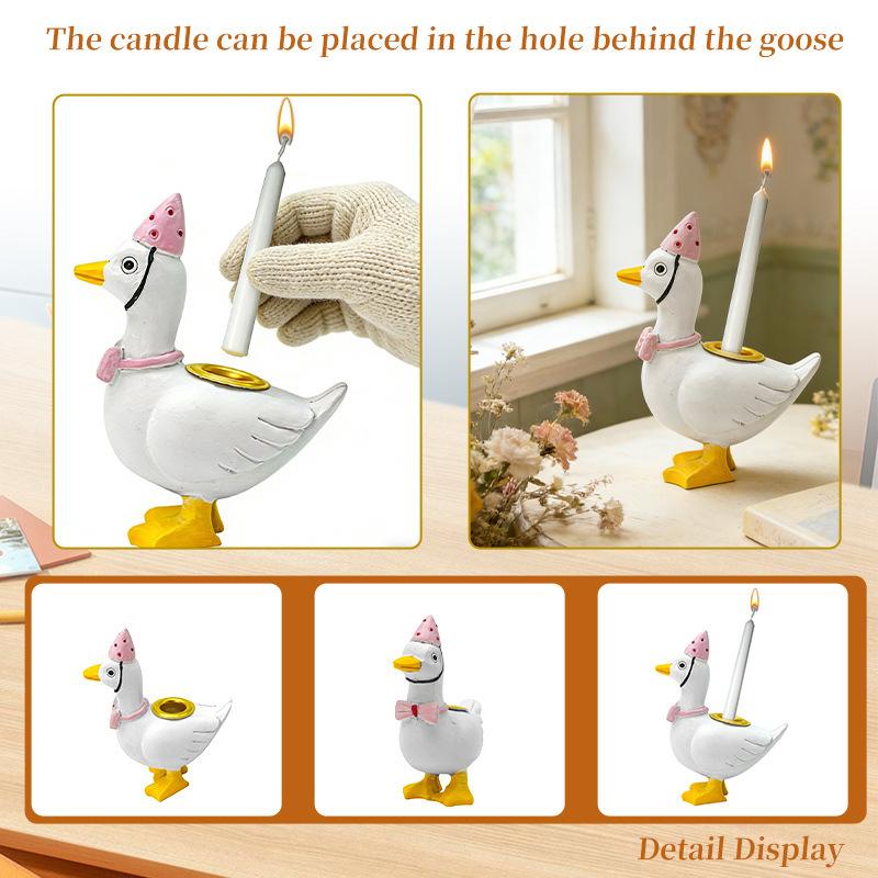 Cute Goose Candle Holder Aesthetic Pink Party Hat Goose Statue for Wedding Reception Table Home Shelf Decor Gift