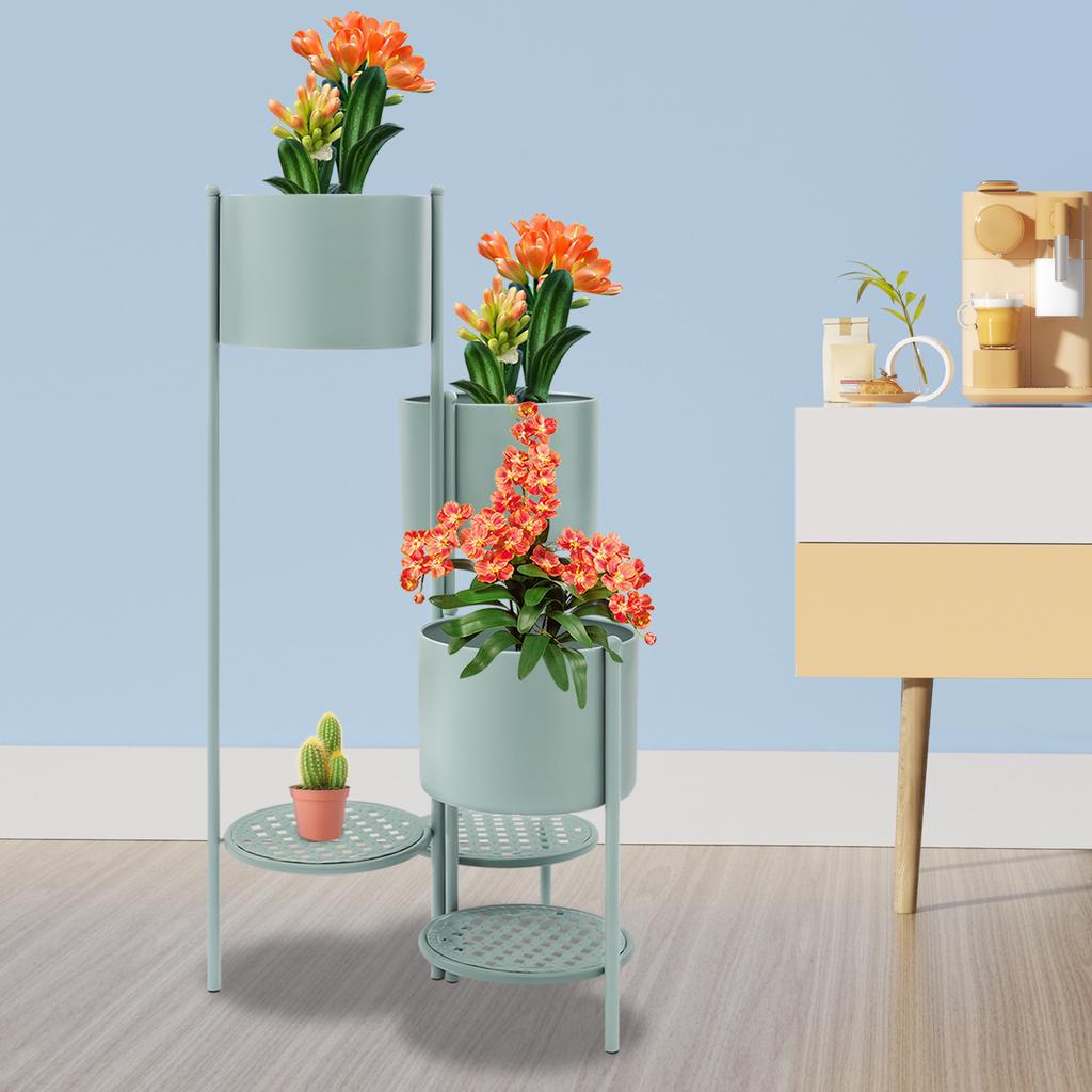 Corner Plant Stand for Indoor Plants, Shabby Chic Green Tiered Ladder Shelf, Vintage Iron Display Rack for Living Room Decor