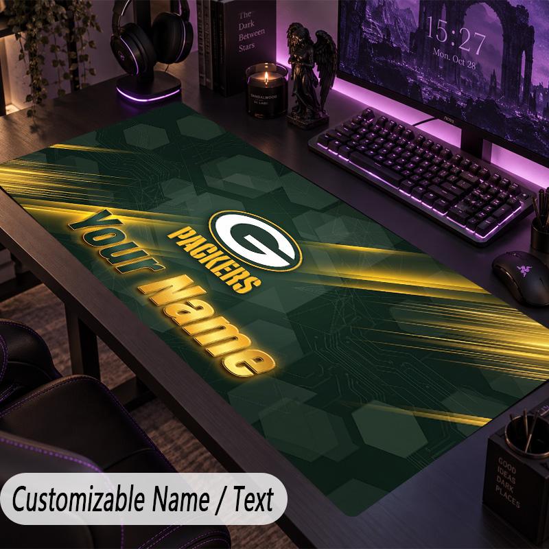Duża Podkładka pod Myszę Green Bay Packers Tekst z Imieniem Personalizowana Mata na Biurko Antypoślizgowa Podkładka do Gier