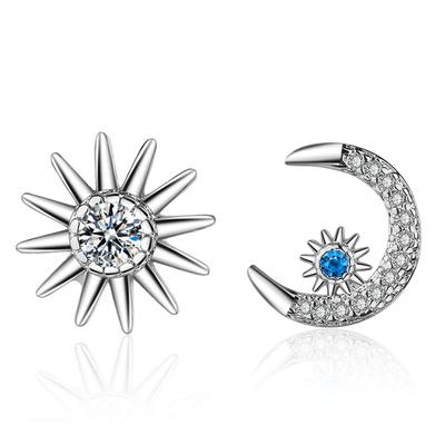 925 Sterlingsilber Asymmetrie Stern Mond Ohrstecker für Frauen Schmuck Weiblich Pendientes Eh1374