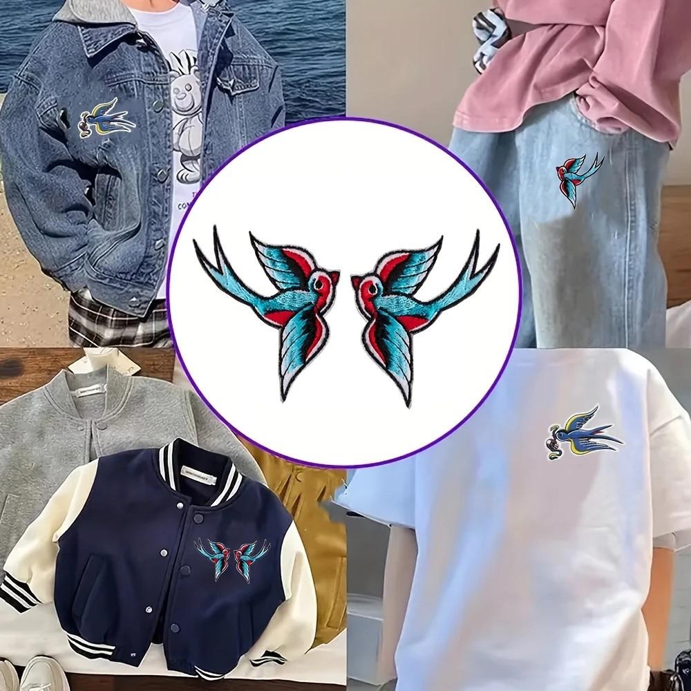 1 Par Röd Blå Broderi Fågelmärken Tyg För Cheongsam Väskor Hattar Dekorationer DlY Applikation Reparation