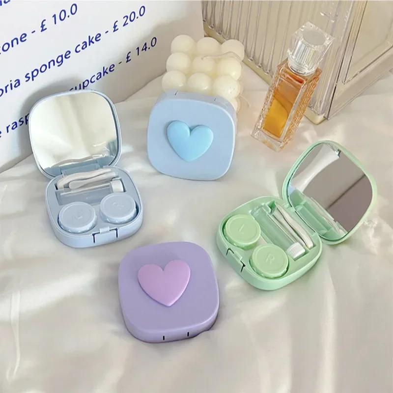 Heart Contact Lens Case with Mirror Mini Cute Eyes Care Contact Lens Container Box Travel Kits Eyewear Accessories Organizer