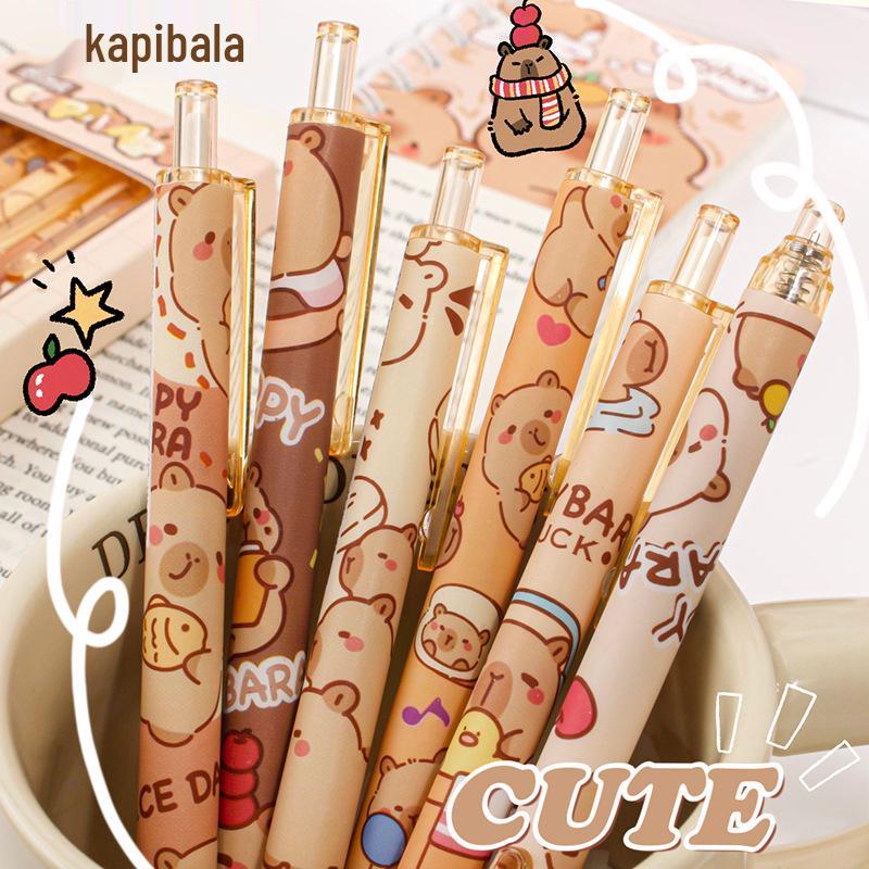 Smooth Writing Capybara Click Gel Pen, Black Ink, Cute Guinea Pig Design, Non-Stick Press, Perfect for Students