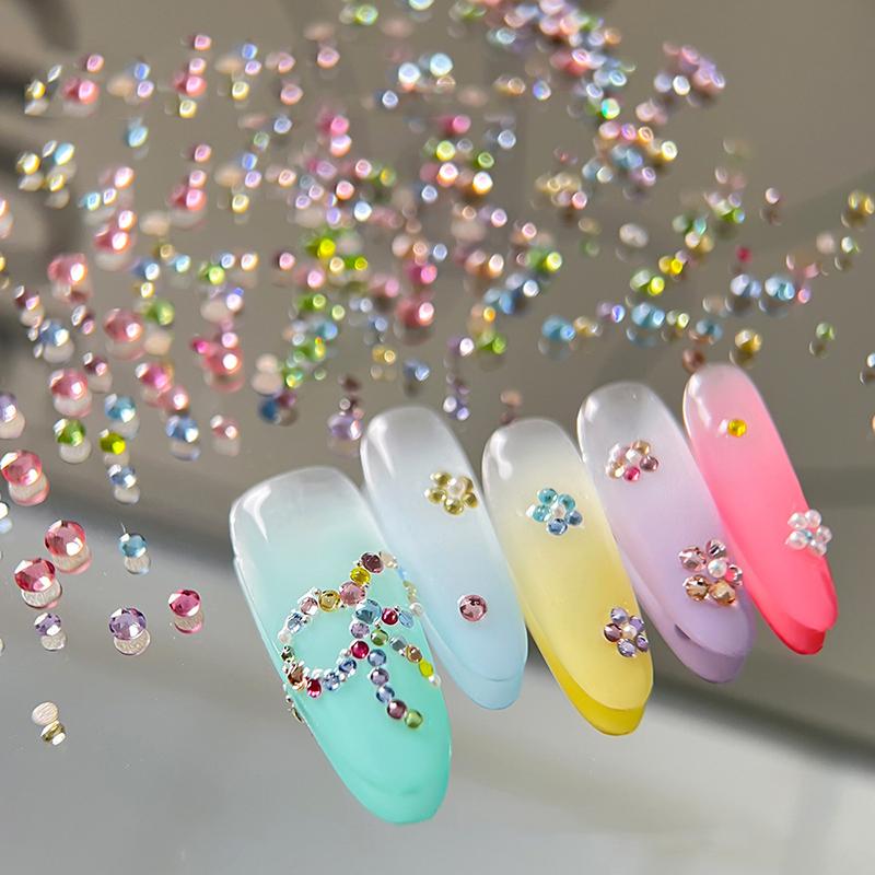 100Pcs Round Colorful Nail Rhinestones, Sparkling 3D Flatback  Nail Gems, Nail Salon Decorations Diy Nail Art Supplie