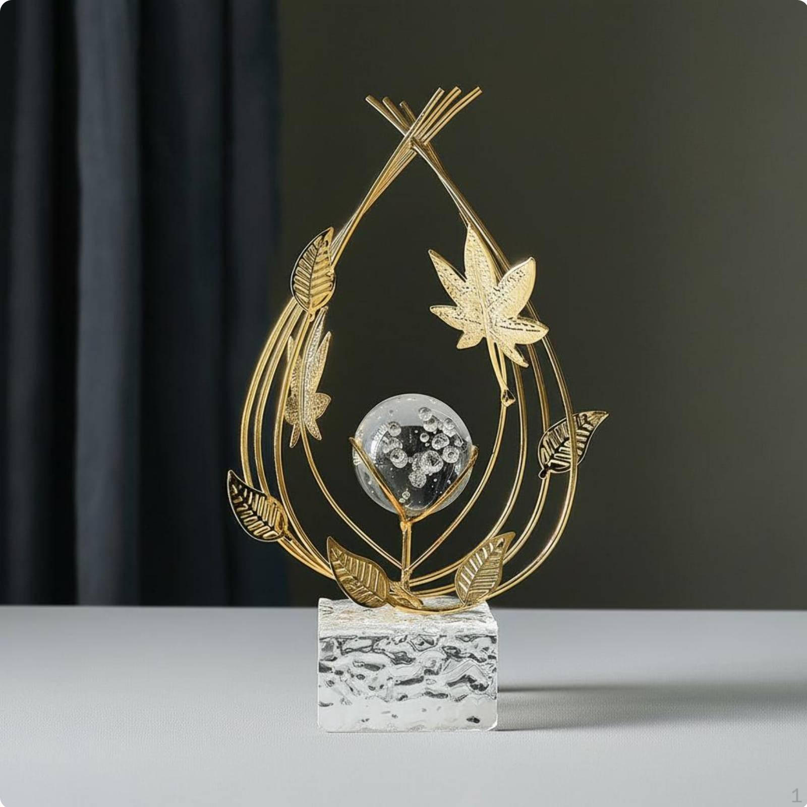 Foliage Crystal Ball Ornament Elegant Table Metal Leaf for Entryway, TV