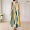 Women s Plus Size Round Neck Triple Keyhole Cutout Sleeveless Dark Blue Printed Maxi Dress