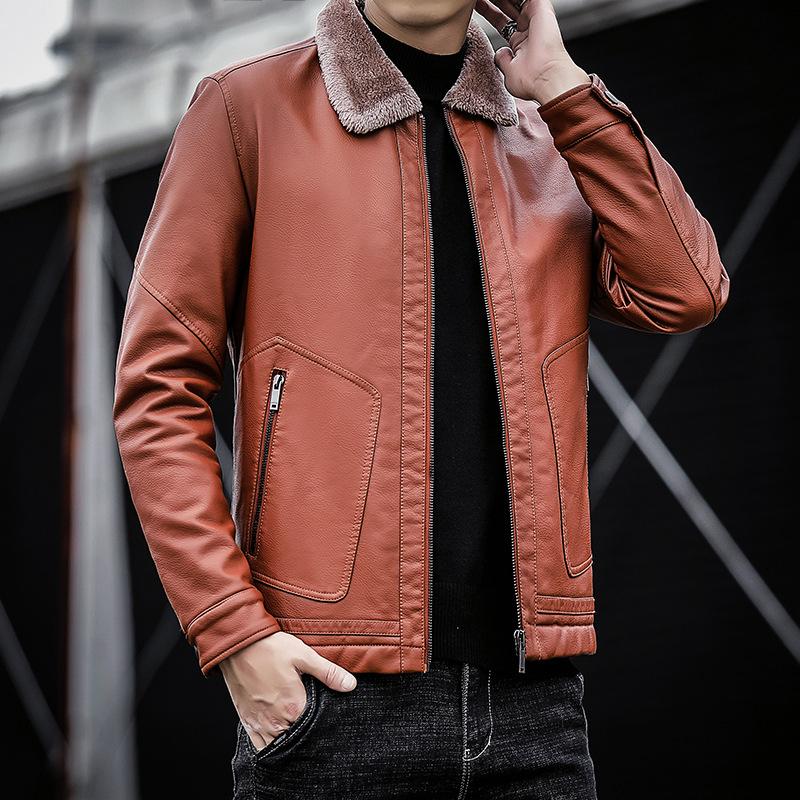 Winter-Lederjacke für Herren, neues Revers für mittlere und ältere Menschen, mit Plüschfell und Fell, integriert mit fetter, übergroßer Herren-PU-Lederjacke