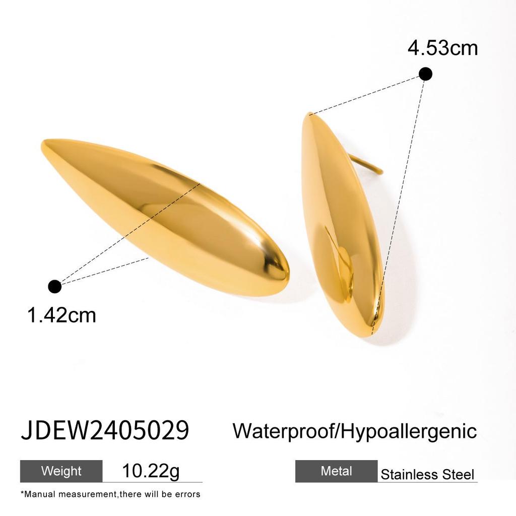 18K Gold Polished Teardrop Earrings - Minimalist High-End Titanium Steel Studs.
