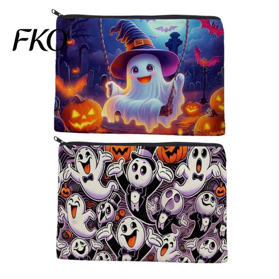 Travel Storage Bag Halloween Bag, with Colorful Cartoon Ghost Print, Durable Canvas Makeup Zipper Large Capacity Lightweight Toiletry Small