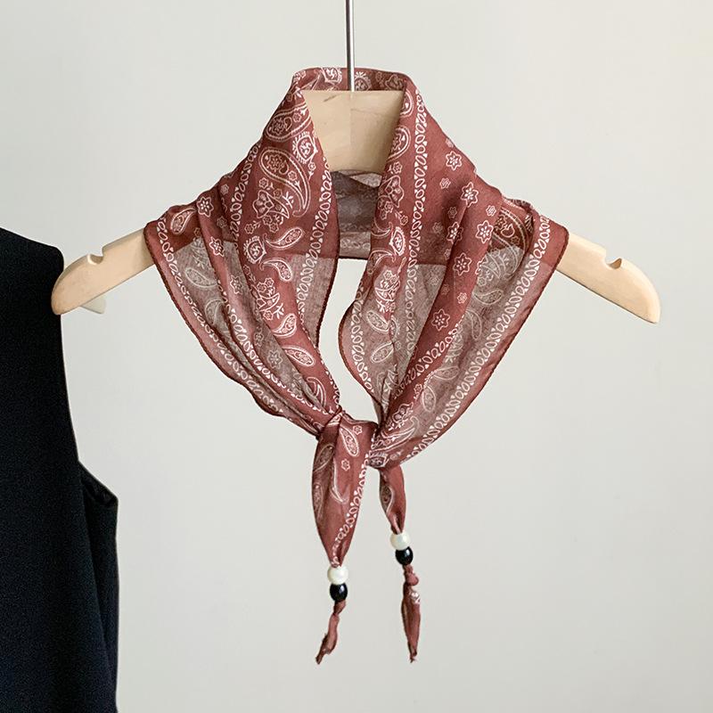Hong Kong style retro versatile silk scarf fashion triangle scarf high sense elegant temperament accessories thin neck headscarf multi-purpose