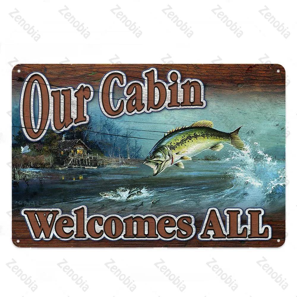Fishing Decor Vintage Tin Sign Retro Metal Sign Wall Decor for Lake House Cabin Fishing Gift Metal Plate