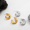 18K Gold Stainless Steel C Earrings Simple Meniscus Geometric Stud Earrings Stylish Twist Curved Ear Jewelry