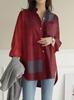 Shirt Women's Solid Color Autumn New Fresh Long-sleeved Top Design Sense Split Fork Fat MM Loose Shirt