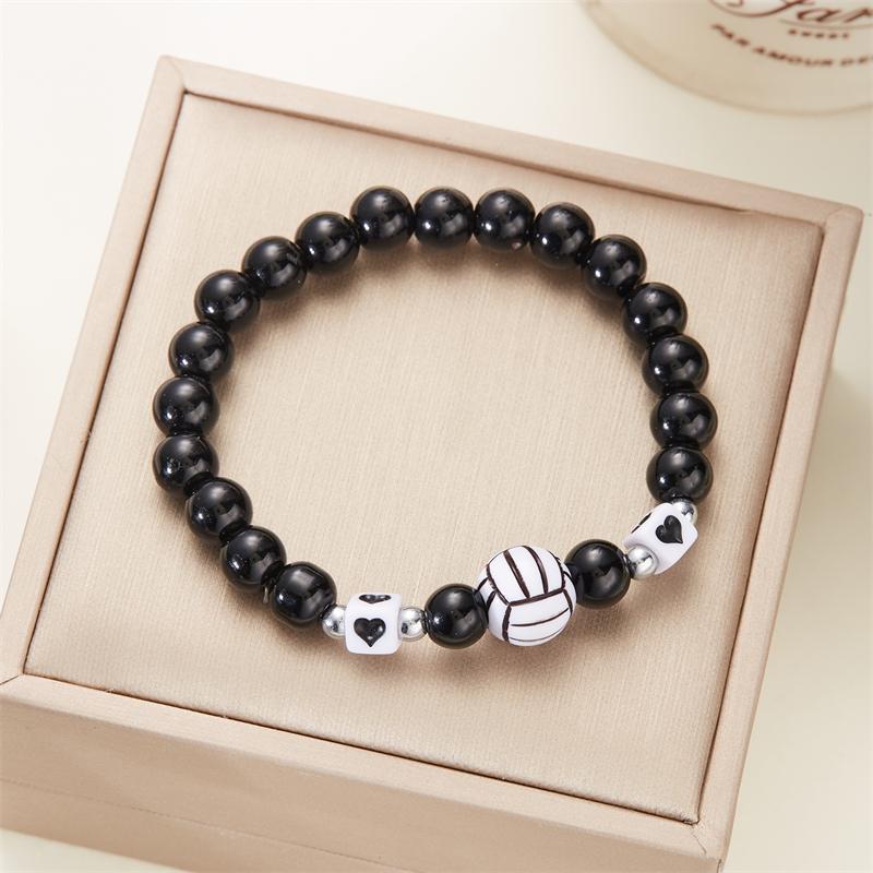 Schwarzes Perlen-Sportarmband für Damen Herren Basketball Fußball Volleyball Elastisches Seil Armbänder Party Freundschaft Schmuck Geschenke