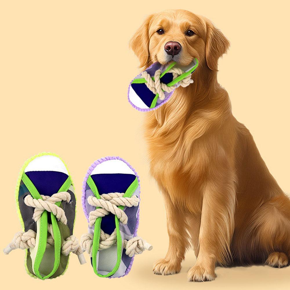 Dog Slipper Toy with Squeaker - Rope Knot Chew Toy for Self-Entertainment, Molar Toy to Relieve Boredom & Burn Energy