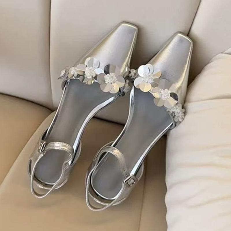Fashion Women Sandals Elegant Fashion Heeled Shoes Square Toe Shoes Woman Bling Shoes 2025 Summer Casual Cozy Slippers New Mujer Zapatos