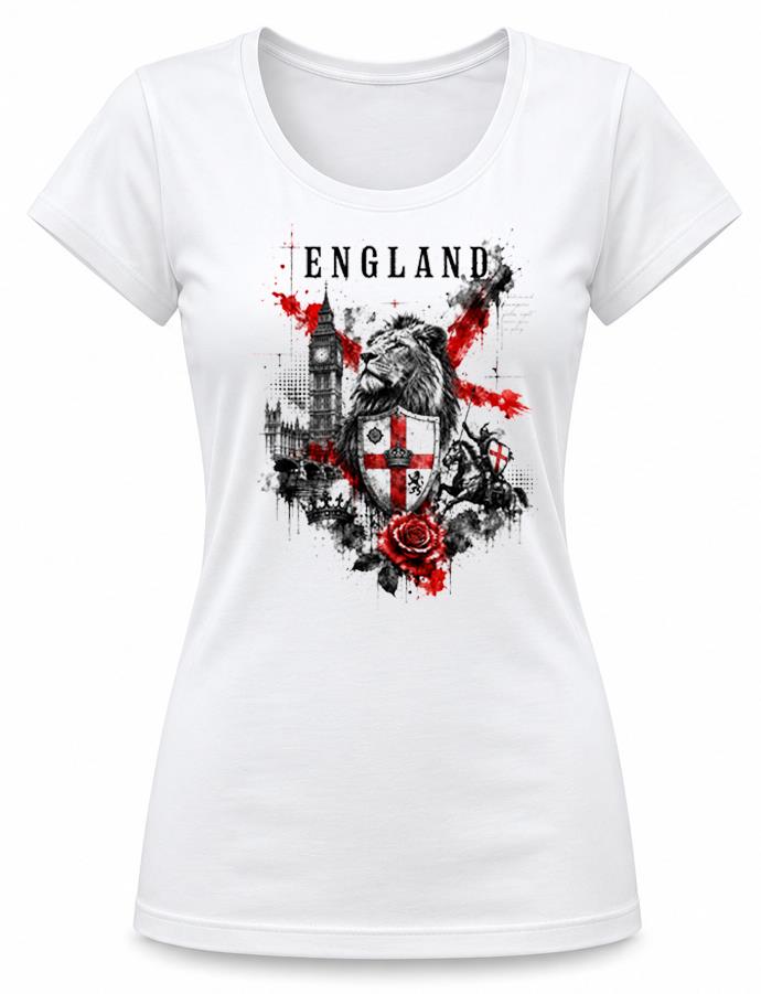 Unisexs Trash Water Colour England Flag Lion St George Cross Lady Fit TShirt 2XL