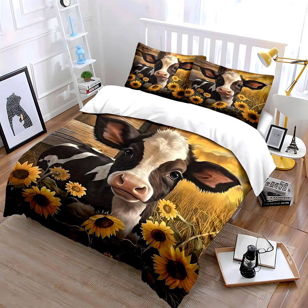 "Charming Cow Amidst Sunflowers." Bedding Sets Duvet Covers Pillowcases(1* Duvet Cover 2* Pillowcases Without Duvet Insert)
