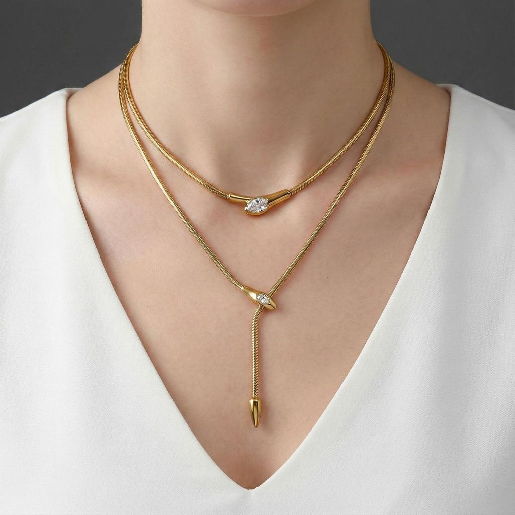 Snakehead Necklace Personality Design Sense Cold Wind Long Trend Snake Bone Chain Necklace Ornament Couple