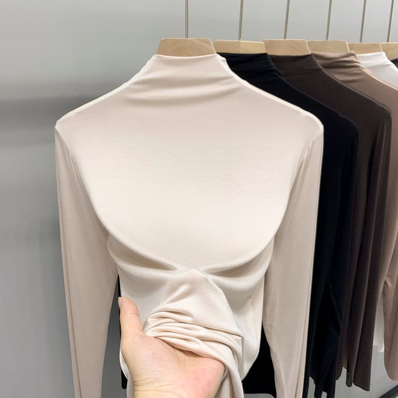 

Модальная тонкая повседневная базовая рубашка с полувысоким воротником и длинными рукавами Skin color L (Recommendation 50.00 kg-60.00 kg