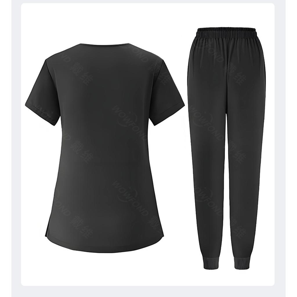 Ladies' Loose And Comfortable V-neck Short Sleeved Workwear With Multiple Pockets Suit Set