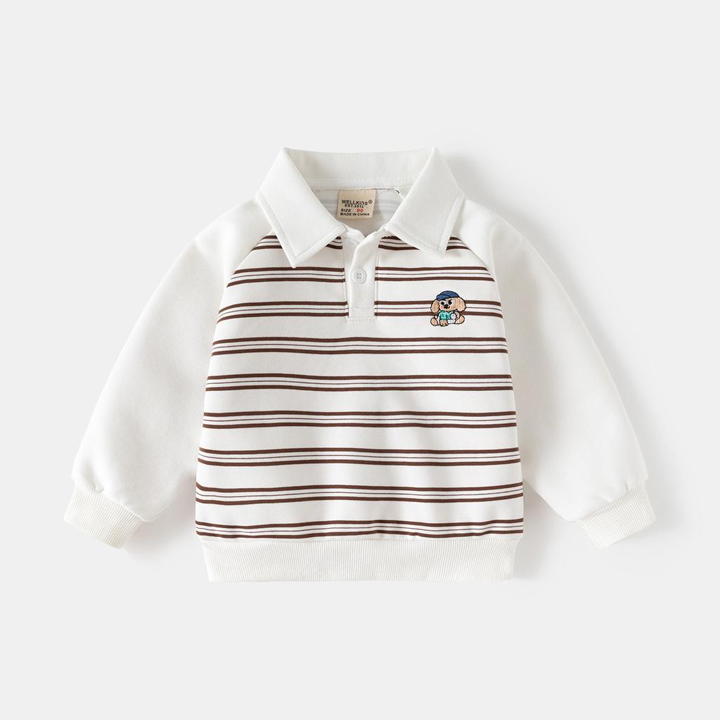 Children's POLO neck sweater boys contrasting color lapel collar long sleeve autumn new casual top medium and small children spring and autumn