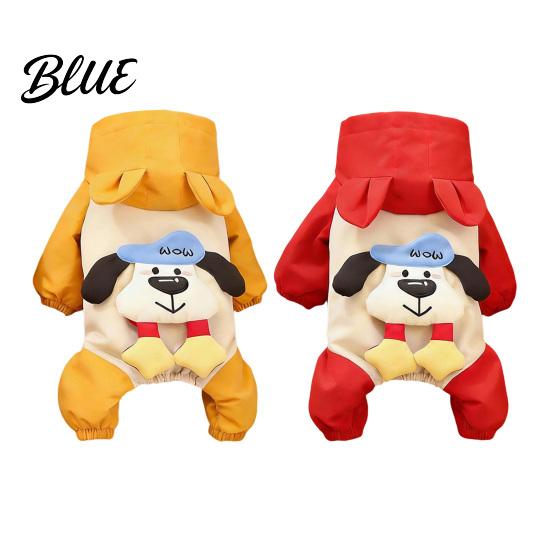 Puppy Winter Wear with Raincoat Windproof Pet Jumpsuit Waterproof Hooded Dog Four-Leg Jacket Ears Cute