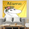Custom Name Moomin Print Tapestry, Backdrop, Easy Setup, Ideal for Bedroom, Office & Living Room, with Aesthetic Wall Hanging Decor.