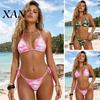 Badebekleidung 2-teiliges Set Bikini-Set für Damen, Verstellbare Träger Badehose mit seitlichen Schnürungen, Verhältnis Taille zu Hüfte Hängende Hals Dreieck Körbchen Ohne Bügel