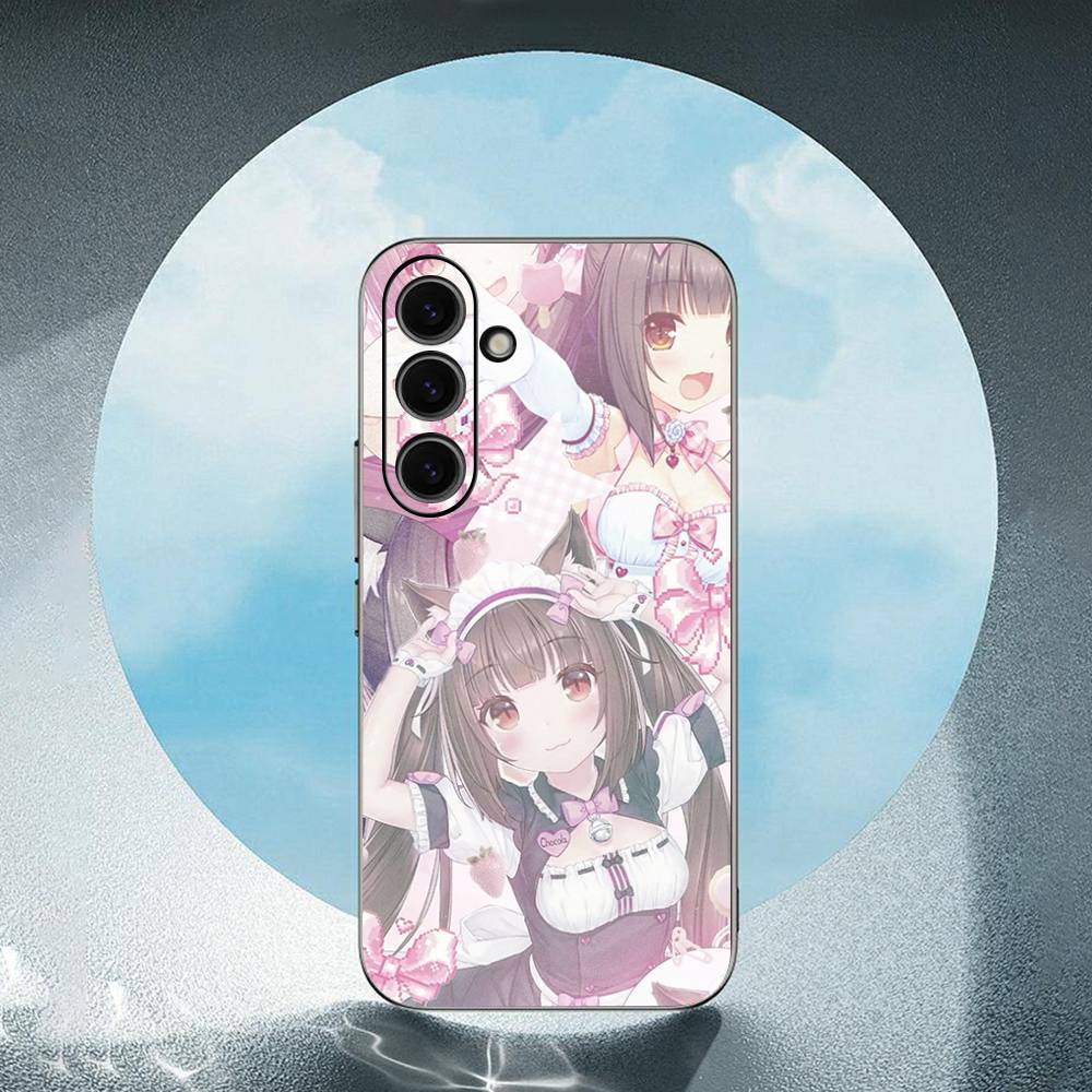 N-NEKOPARA Luxury Black Phone Case For Samsung Galaxy S23 S24 S25 Ultra S22 Plus S21